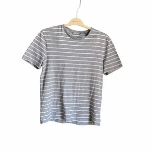 Women’s Small Vince Gray and White Striped Crewneck T-Shirt Short Sleeves